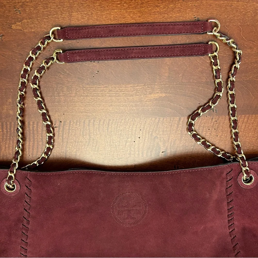 Tory Burch Burgundy Suede Chain-Handle Shoulder Bag